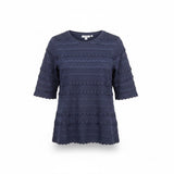 Chicos Womens Navy Cotton Blend Decorative Textured Top Size 1 USA M