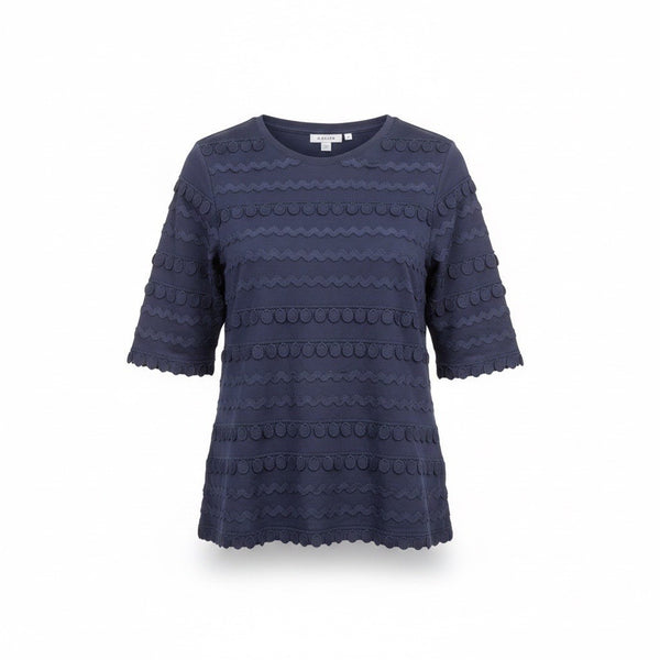 Chicos Womens Navy Cotton Blend Decorative Textured Top Size 1 USA M