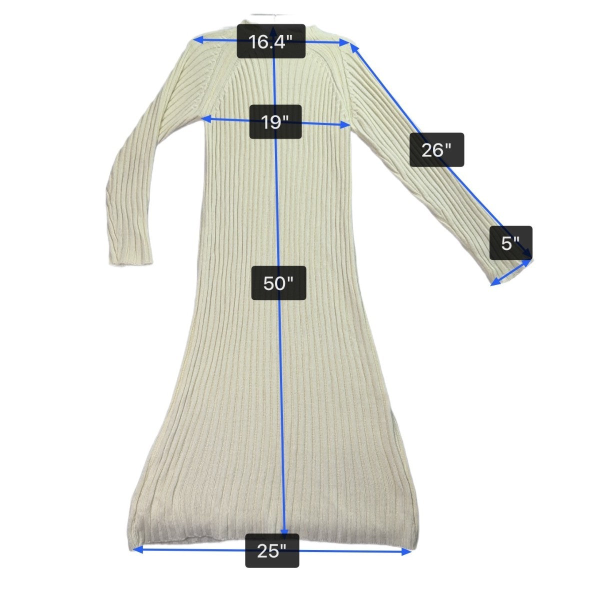Queens Street Womens Cream Ribbed Knit Long Sleeve Midi Sweater Dress Size OS