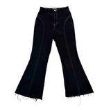 PacSun Womens Black Denim Flared Jeans Frayed Hem High Waist Contrast Stitching