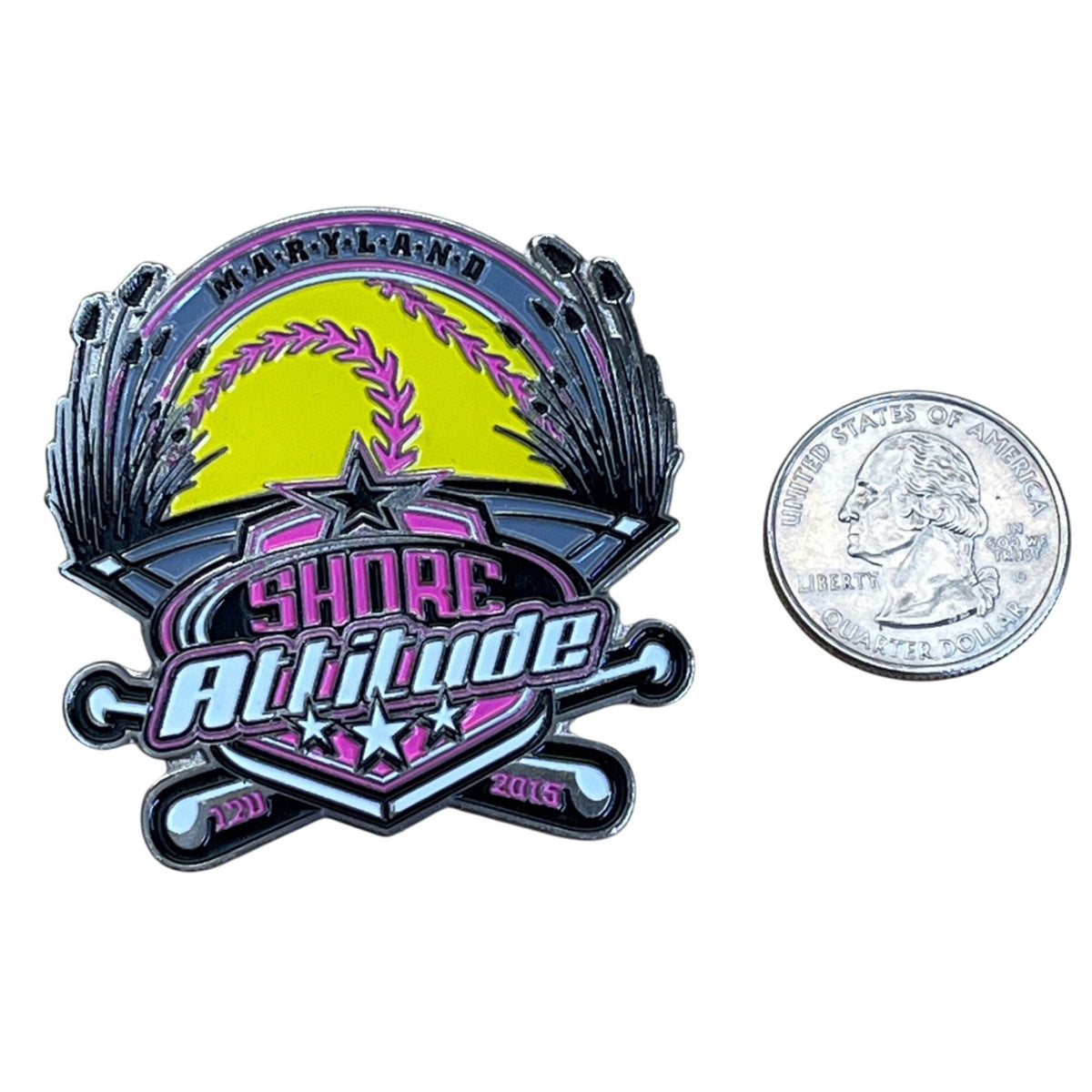 Shore Attitude Maryland Softball Pin With Bright Colors & Glitter Accents