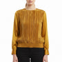 Vintage Notations Women’s Gold Polyester Long-Sleeve Blouse Pleated Front Size 4