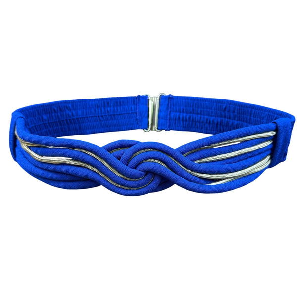 Woven Elastic Womens Vintage Blue Fabric Belt Knot Design Adjustable