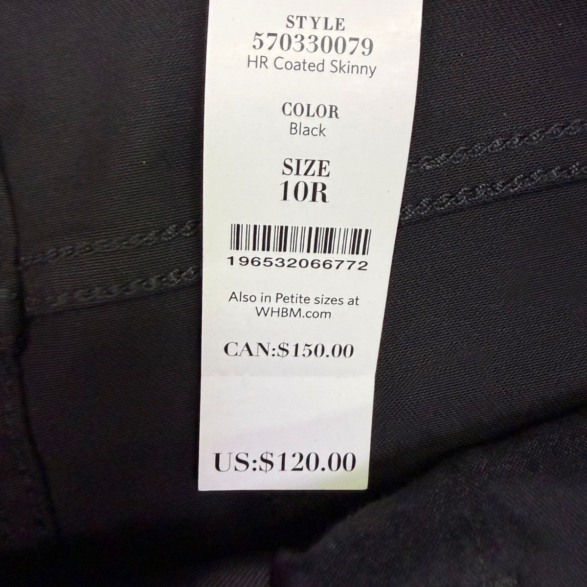 White House Black Market Womens Black Coated High Rise Skinny Jeans Size 10