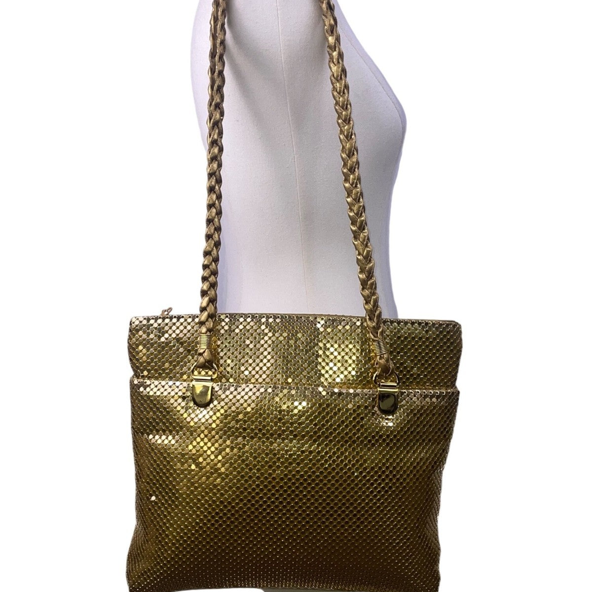 Empire Orr Women’s Gold Metallic Mesh Double Strap Zip Closure Shoulder Bag