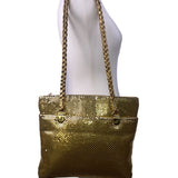 Empire Orr Women’s Gold Metallic Mesh Double Strap Zip Closure Shoulder Bag