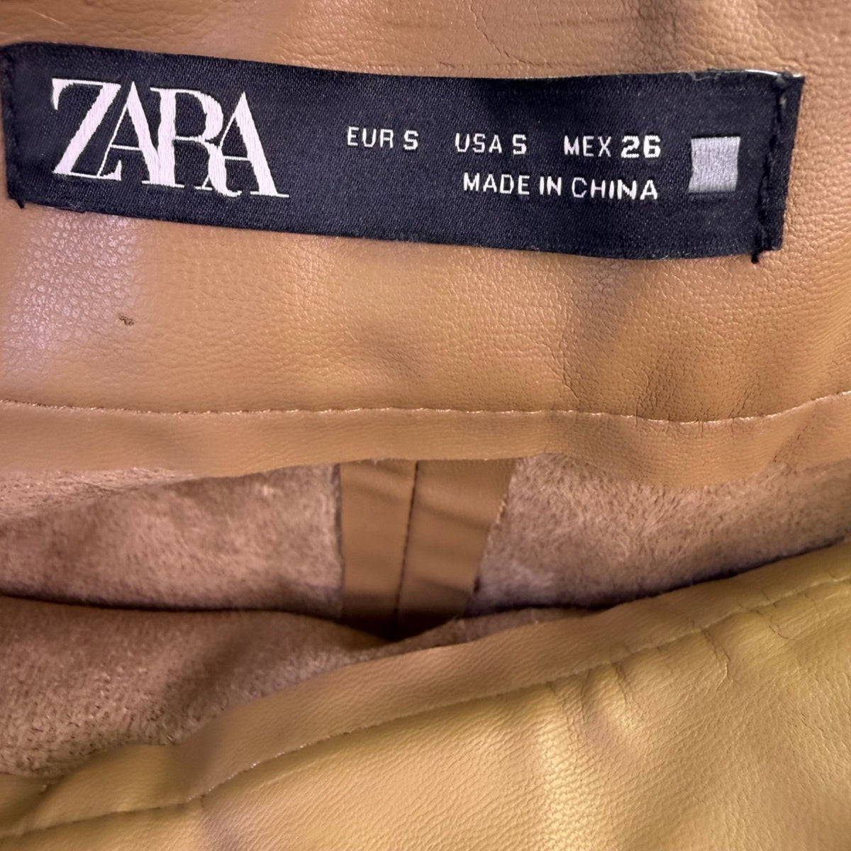 Zara Womens Tan Faux Leather Belted A-Line Midi Skirt Stylish Flared Design Sz S