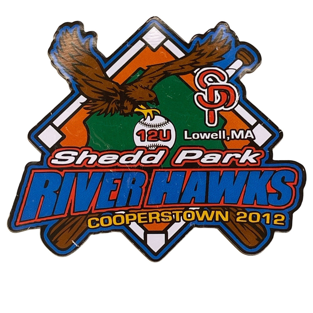 Shedd Park River Hawks Cooperstown 2012 Baseball Trading Pin 2" Dual Clutch Back