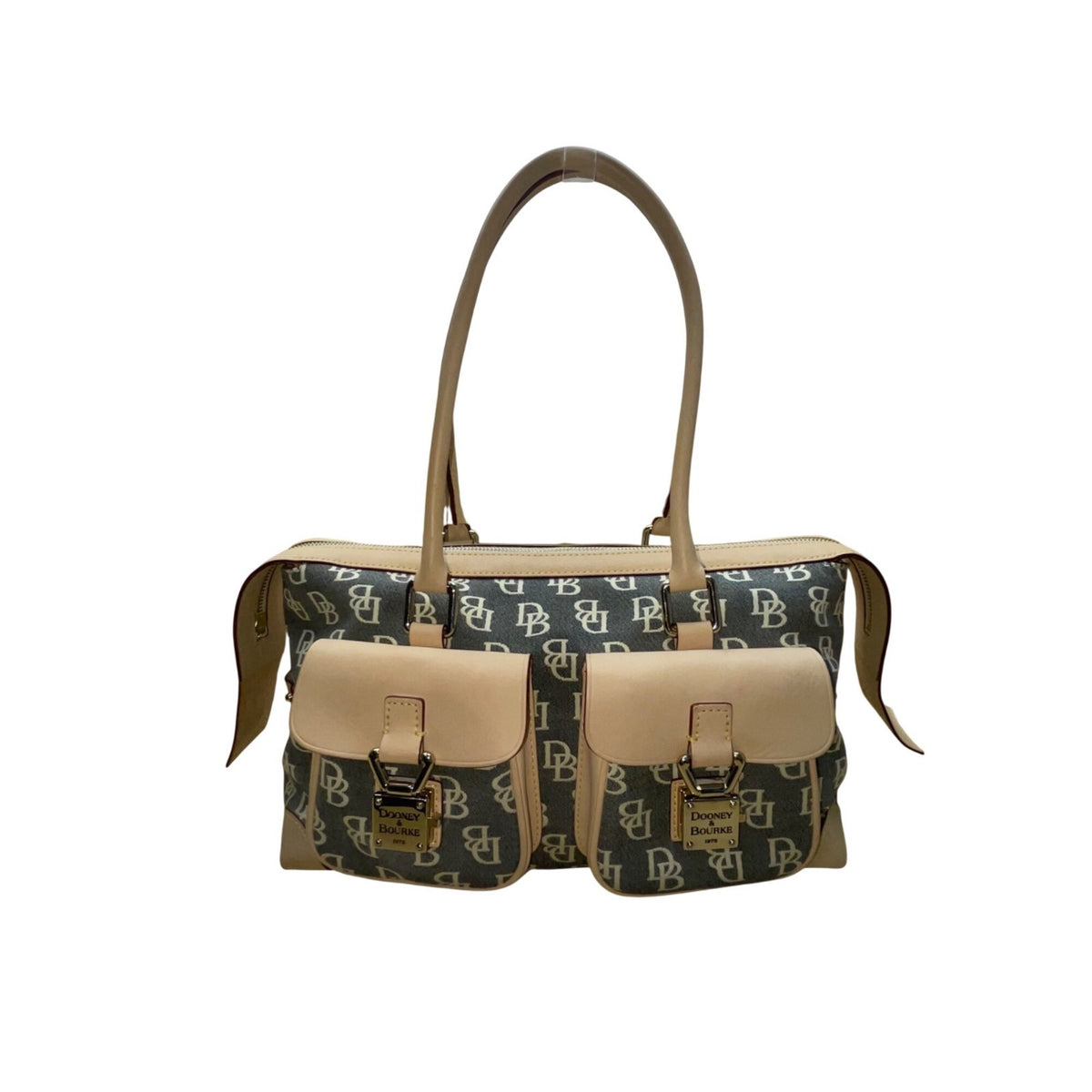 Dooney & Bourke Women’s Beige & Gray Monogram Leather Logo Pocket Tote Bag