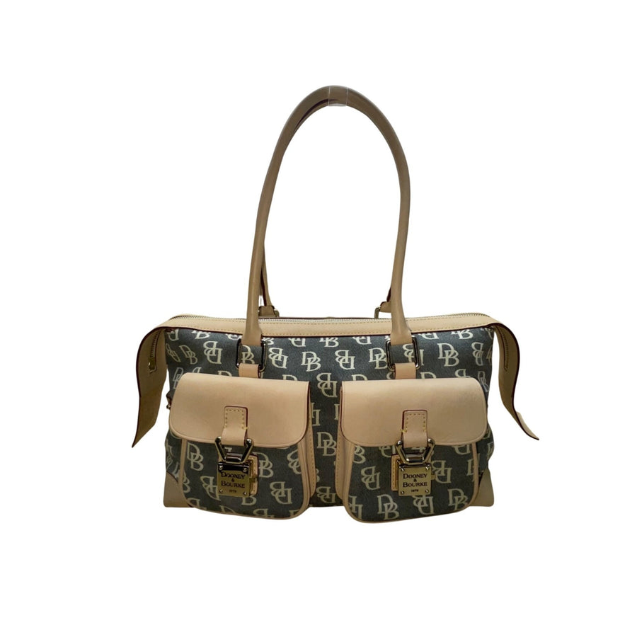 Dooney & Bourke Women’s Beige & Gray Monogram Leather Logo Pocket Tote Bag