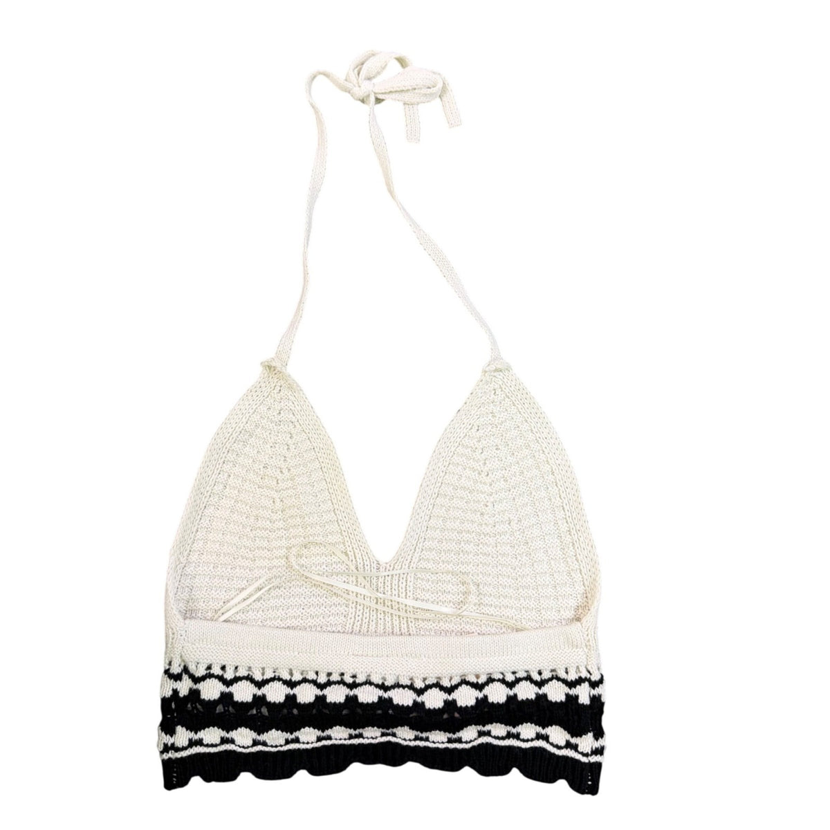 Sincerely Jules Womens Ivory & Black Crochet Halter Top Scallop Trim Size S