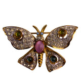 Gold Tone Women Gold & Pink Butterfly Rhinestone Brooch With Cabochon Stone