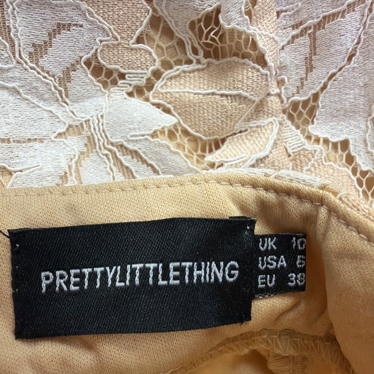 Pretty Little Thing Womens Beige Lace Floral High Neck Mini Dress Size US 6