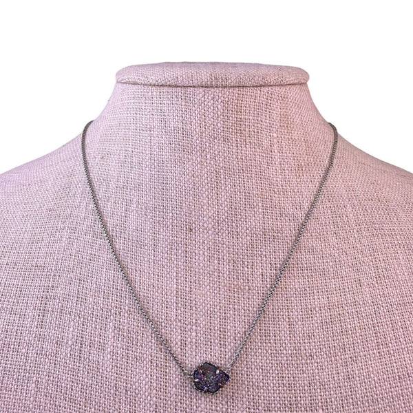 Kendra Scott Womens Silver Tone Drusy Pendant Necklace Adjustable Length Chain