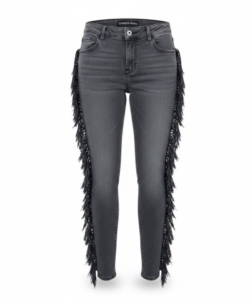 Express Womens Black Fringe-Trim Mid-Rise Legging Jeans Size 4R