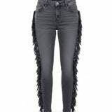 Express Womens Black Fringe-Trim Mid-Rise Legging Jeans Size 4R