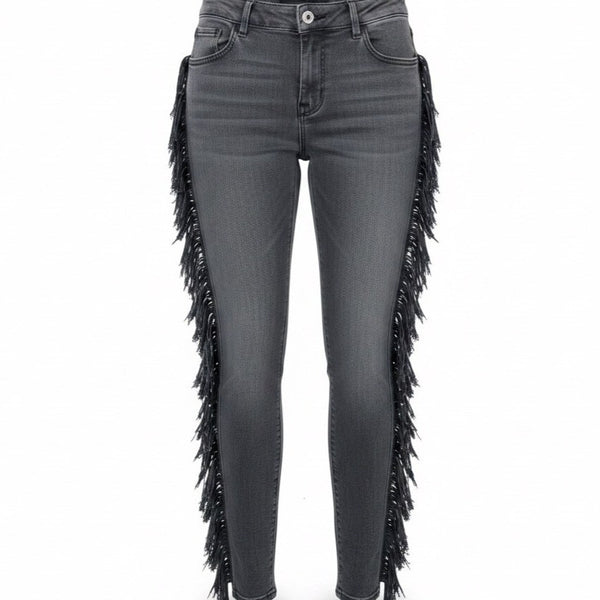 Express Womens Black Fringe-Trim Mid-Rise Legging Jeans Size 4R