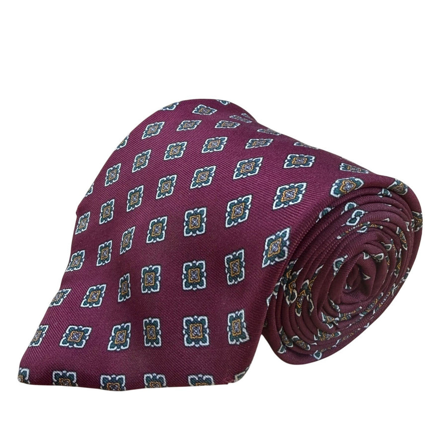 Brooks Brothers Mens Burgundy Silk Geometric Pattern Tie