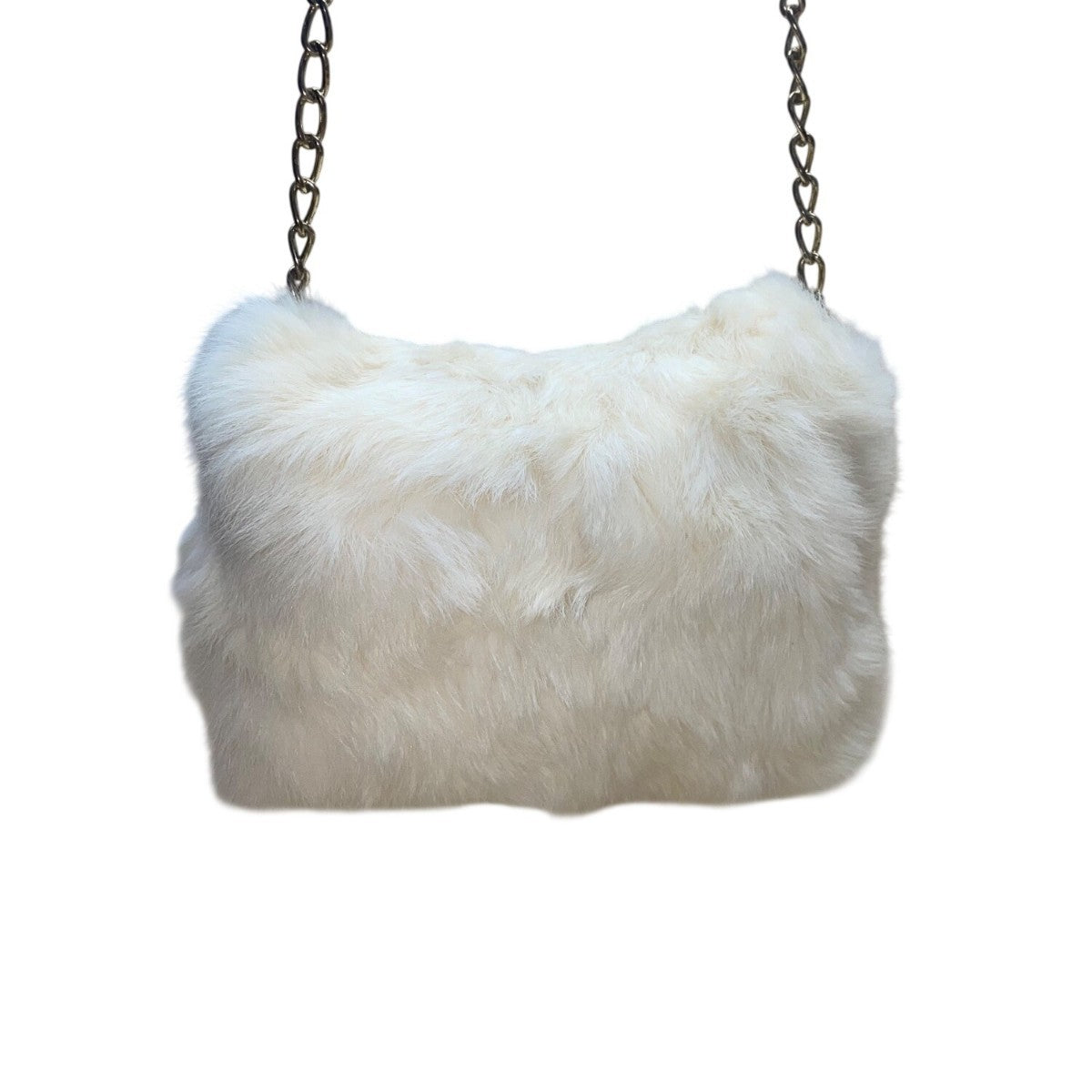 Women’s White Yellowish Faux Fur  Soft Plush Exterior  Chain Strap Shoulder Bag