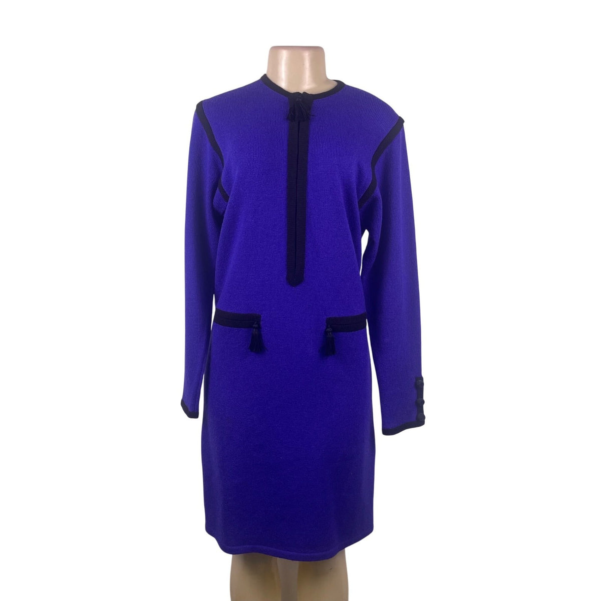 Vintage Don Sayres Womens Purple & Black Wool Knit Dress Long Sleeves Sz 8