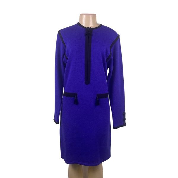 Vintage Don Sayres Womens Purple & Black Wool Knit Dress Long Sleeves Sz 8