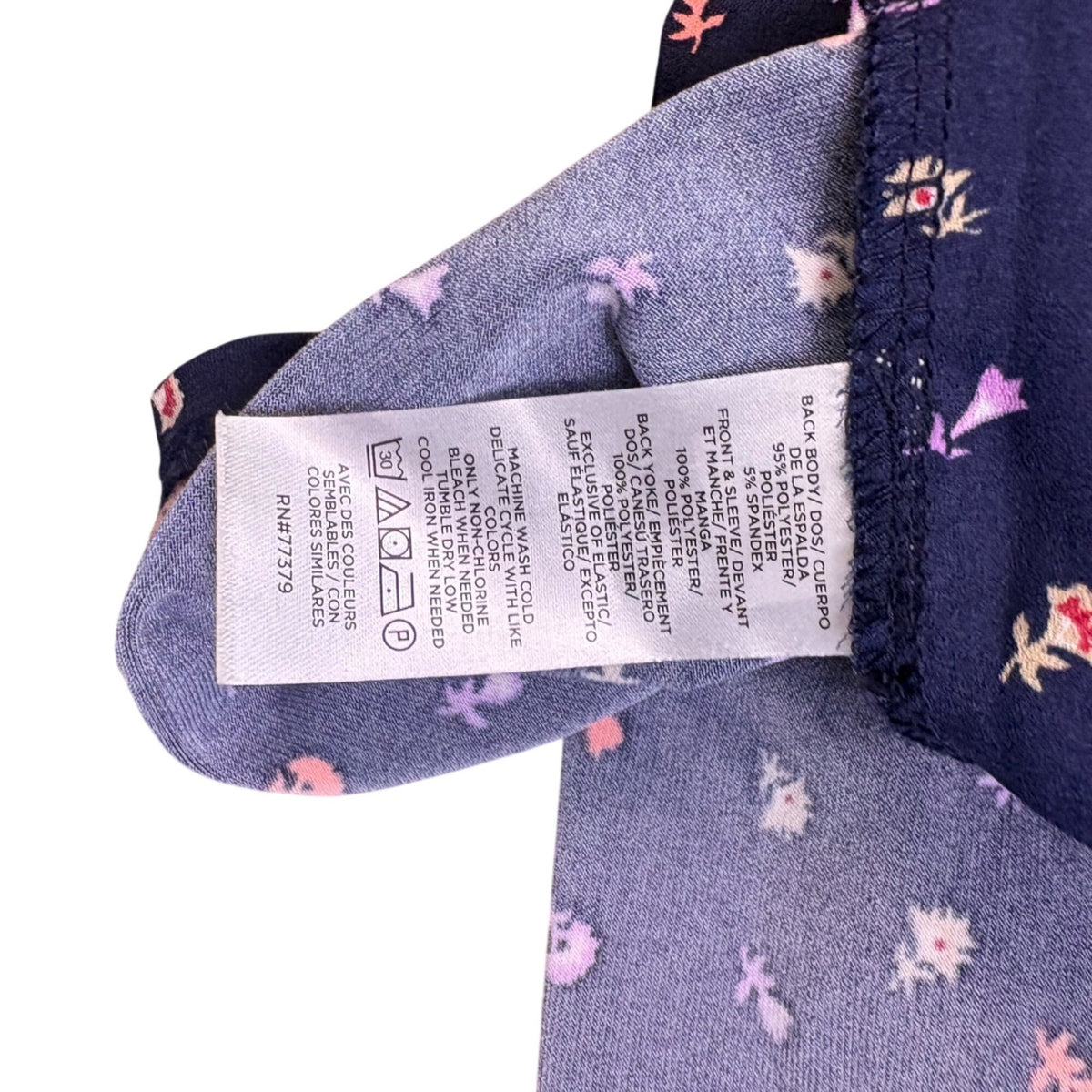Ann Taylor Womens Navy Floral Print Blouse Ruffled Sleeves Pattern Size XS