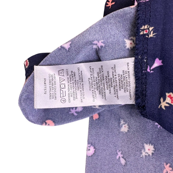 Ann Taylor Womens Navy Floral Print Blouse Ruffled Sleeves Pattern Size XS