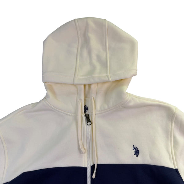 U.S. Polo Assn. Mens Cream & Navy Hoodie Sweatshirt Zip Up 2XL