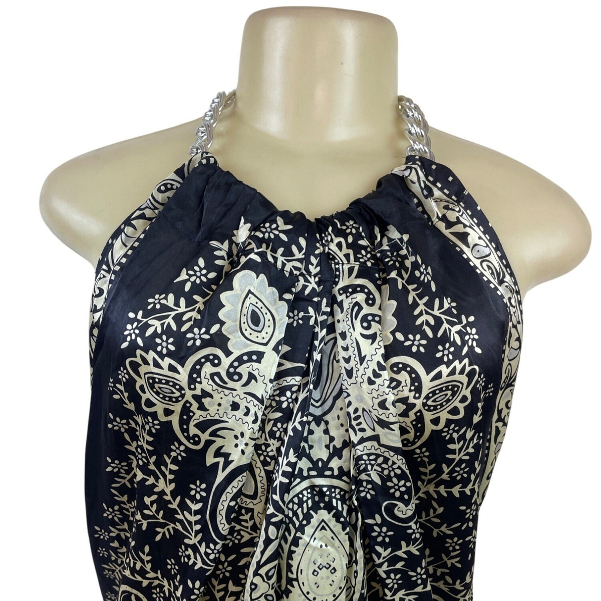 Forever Halter Neck Black & Gold Blouse With Chain Detail Paisley Size M - New