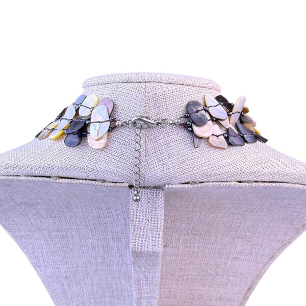 Multi-Strand Womens Natural Mother Of Pearl Shell Statement Necklace