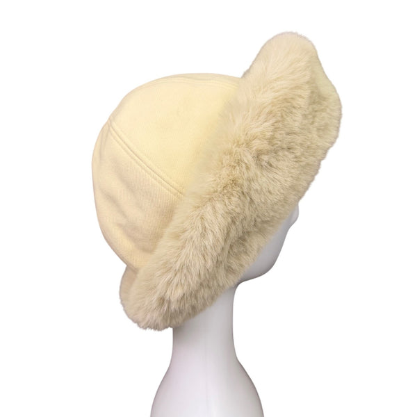 Faux Fur Womens Beige Polyester Bucket Hat Plush Winter Textured Warm Design OS