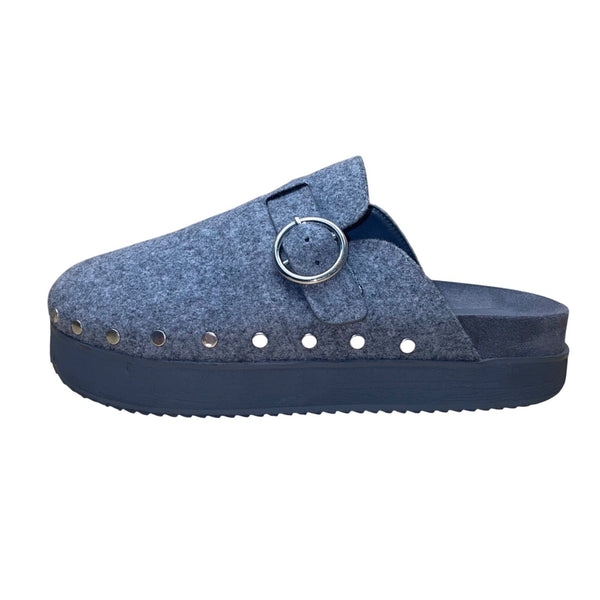 JF Odetta Women’s Gray Wool Studded Buckle Slip-On Casual Clogs Size 12