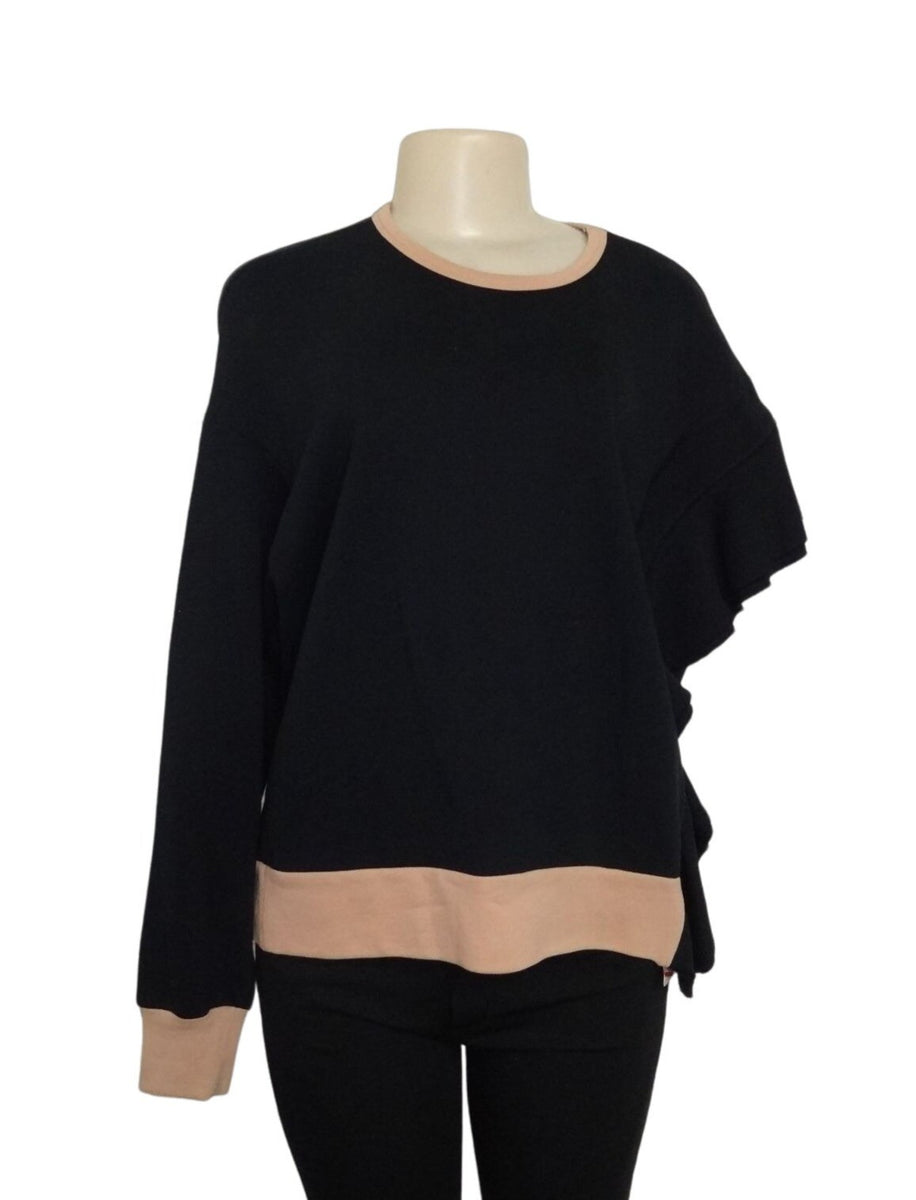 Black Asymmetric Ruffle Sweater With Peach Trim Womens Size 44 Made In Italy 100