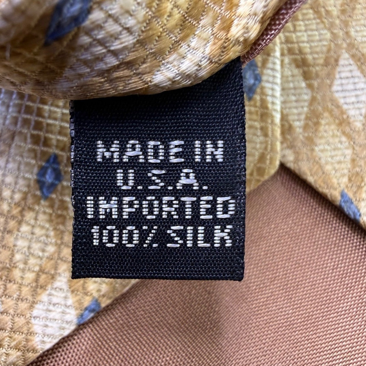 Crazy Horse Mens Gold & Blue Printed 100% Silk Tie Diamond Pattern