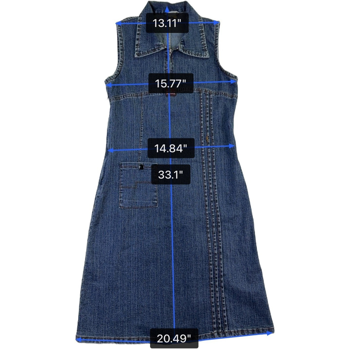Sweet Princes Womens Blue Denim Sleeveless Dress With Zippered Front Size L
