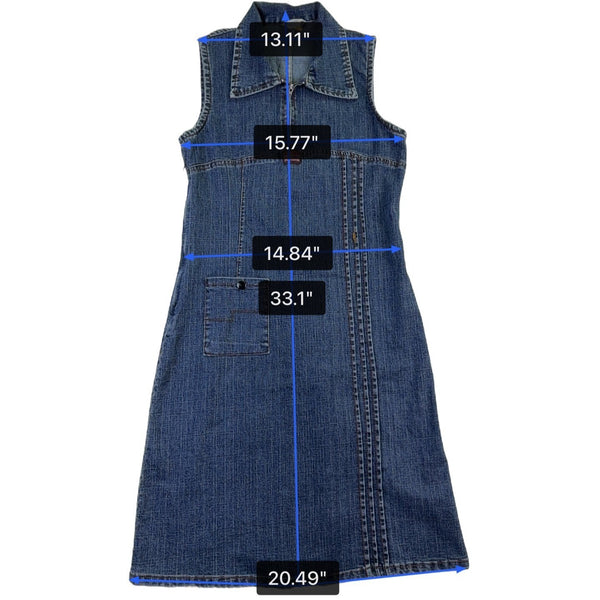 Sweet Princes Womens Blue Denim Sleeveless Dress With Zippered Front Size L
