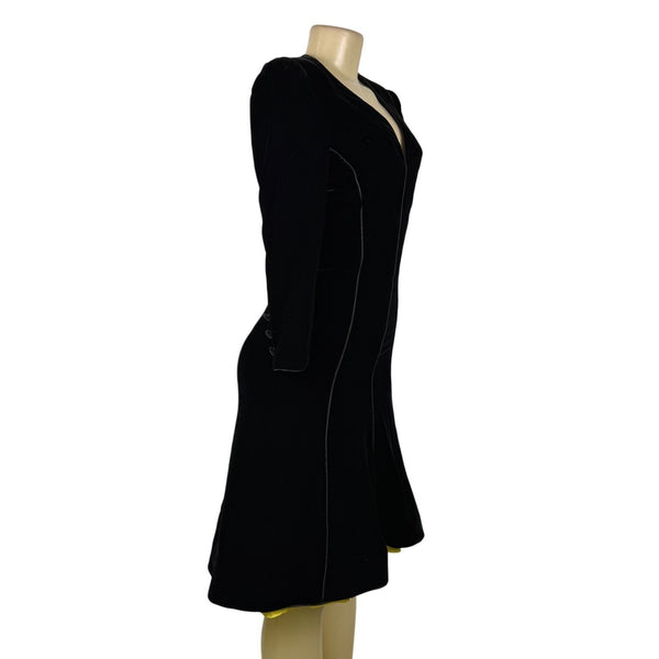 Valentino Womens Black Velvet Long Sleeve Fitted Dress  Italy Formal Size 10