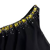 Calvin Klein Womens Black One-Shoulder Ruffle Layered Dress With Beaded Detail