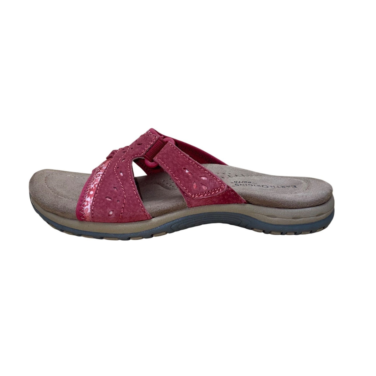 Earth Origins Women’s Red Pig Suede Floral Accent Sander Slip-On Sandals Size 7M