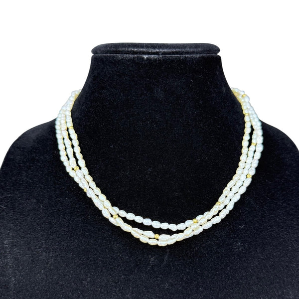 14K Gold Womens White Pearl Beaded Triple Strand Necklace Clasp Jewelry