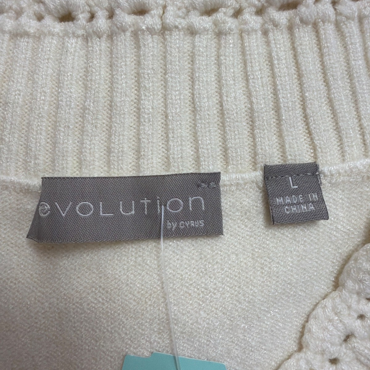 Evolution By Cyrus Womens Off-White V-Neck Short-Sleeve Sweater Size L
