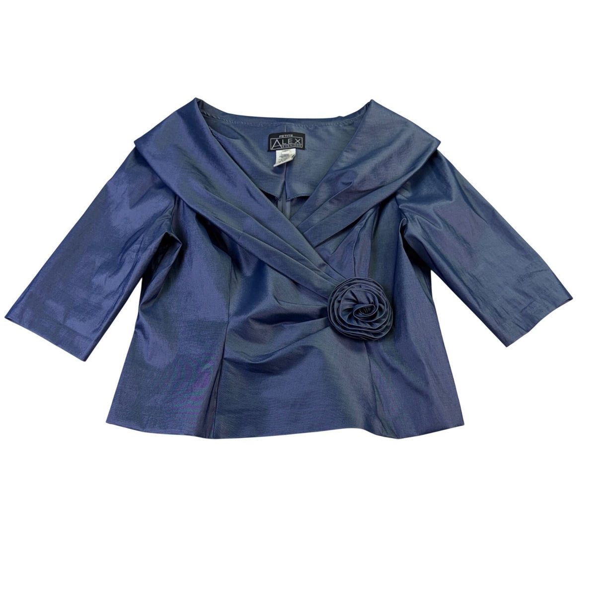 Alex Evenings Womens Navy 3/4 Sleeve Wrap Top With Flower 16P