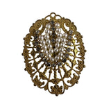 Miriam Haskell Brooch Women Gold Tone Filigree Faux Pearl Rhinestones Oval Desig