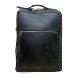 Calpak Unisex Black Leather With Gold Zipper Accents Whipstitch Laptop Backpack