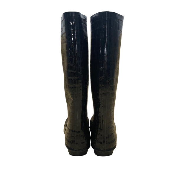 Wonder Women’s Black Croc Embossed Rubber Slip-Resistant Rain Boots Size 6