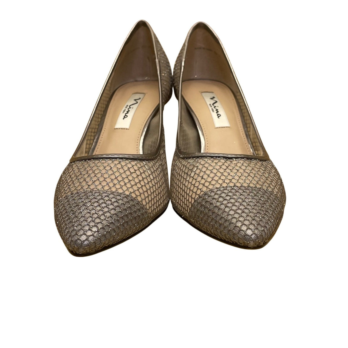 Nina New York Women’s Steel Met Foil Mesh Niley YY Pointed-Toe Heels Size 9.5M