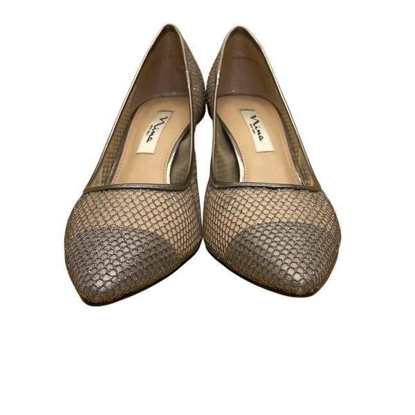 Nina New York Women’s Steel Met Foil Mesh Niley YY Pointed-Toe Heels Size 9.5M