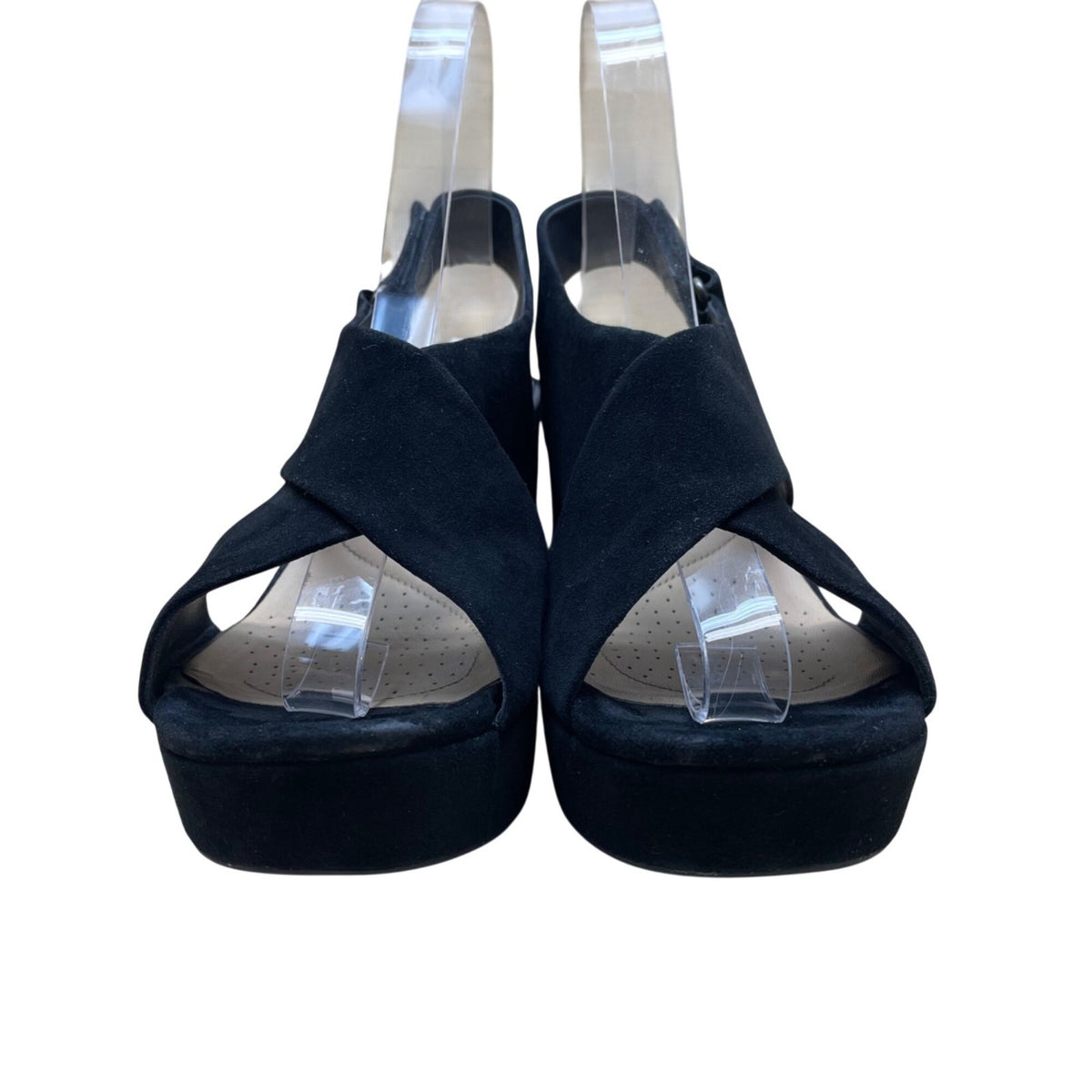 Clarks Women’s Black Suede Open-Toe Slingback Platform Sandals Size 7.5US