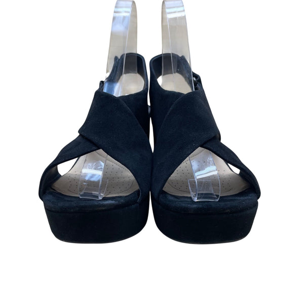 Clarks Women’s Black Suede Open-Toe Slingback Platform Sandals Size 7.5US