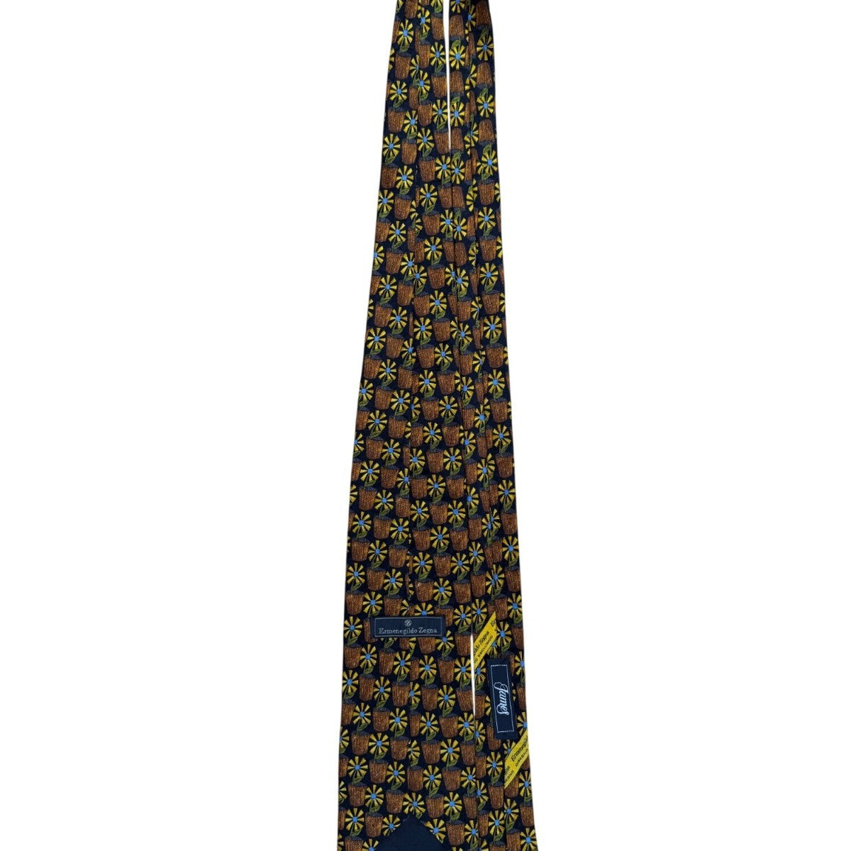 Ermenegildo Zegna Mens Multicolor Silk Tie Yellow/Blue/Black Floral Pattern